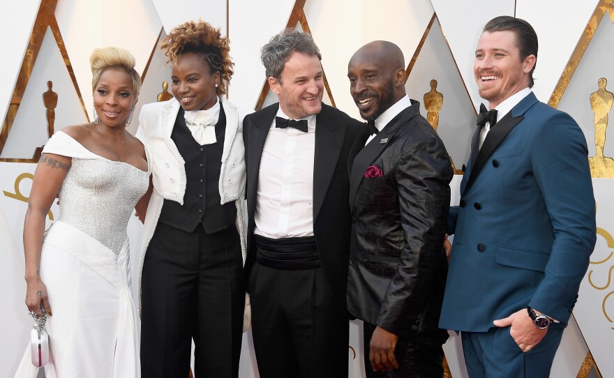 Mary J. Blige (from left), Dee Rees, Jason Clarke, Rob Morgan and Garrett Hedlund