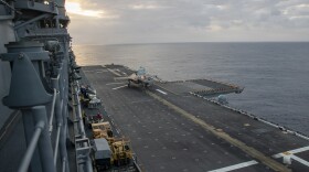 An F-35B Lighting II, attached to Marine Fighter Attack Squadron (VMFA) 121, prepares to take off from the flight deck of America-class amphibious assault ship USS Tripoli (LHA 7), Mar. 6, 2026.