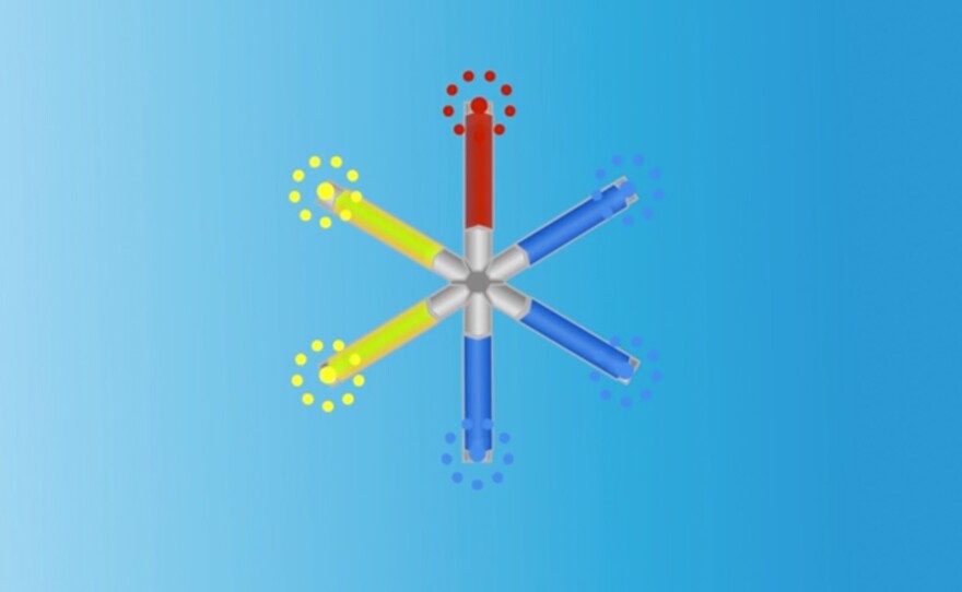 Researchers are working on a new way to deliver anti-HIV drugs. A six-pointed device (artist's rendering, above) folds up to fit inside a capsule. One swallowed, the capsule dissolves and the device opens up and slowly dispenses the medication.