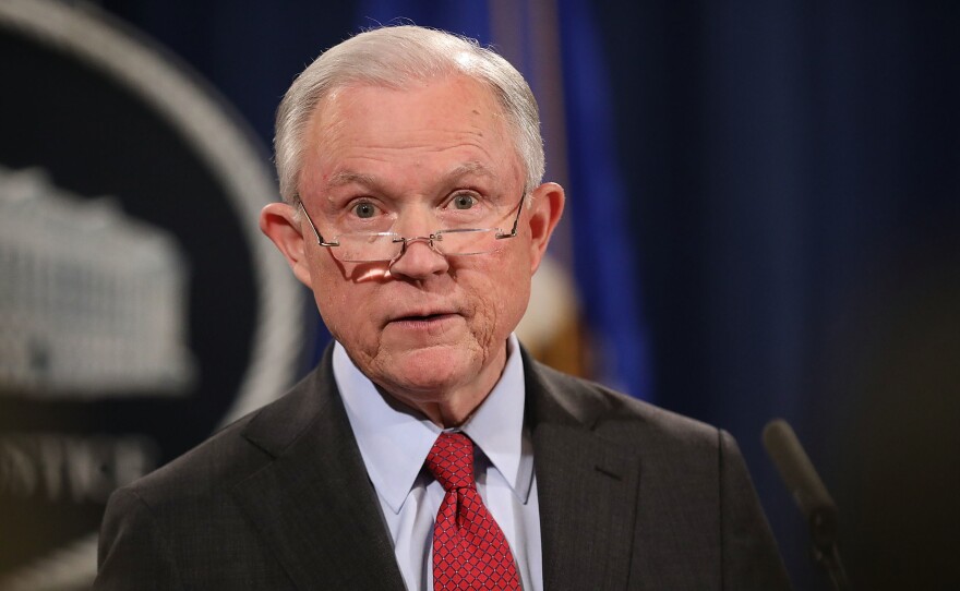 Attorney General Jeff Sessions holds a news conference at the Department of Justice on December 15, 2017, in Washington, D.C.