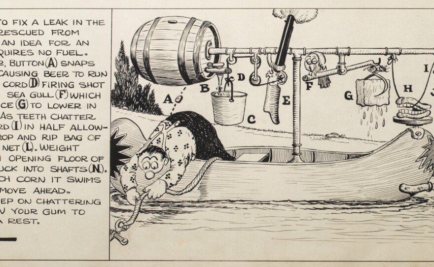 Many of Goldberg's works center on a fictional inventor, Professor Butts, whose bizarre mishaps help him dream up ideas for machines.