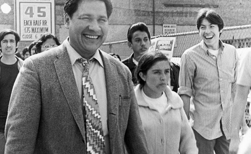 Oscar Zeta Acosta at a demonstration in downtown Los Angeles, circa 1970.