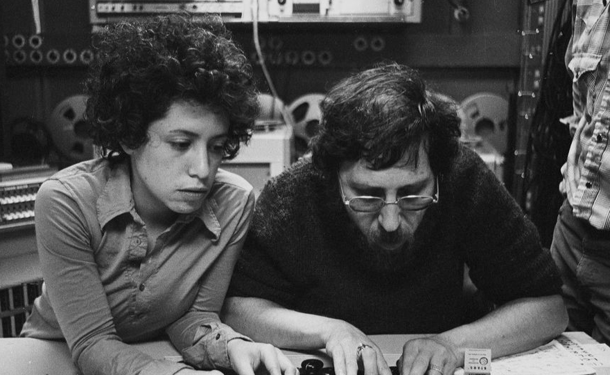 Janis Ian and Brooks Arthur in a recording session. Mid 1970s.
