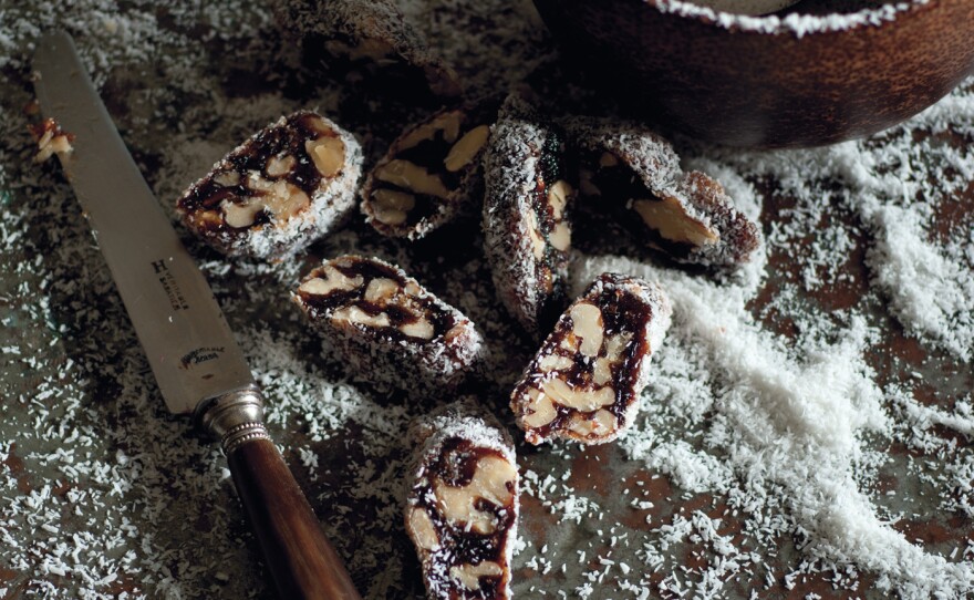 Pastilla is made with honey, walnuts and shredded coconut and is served up in bite-sized logs.