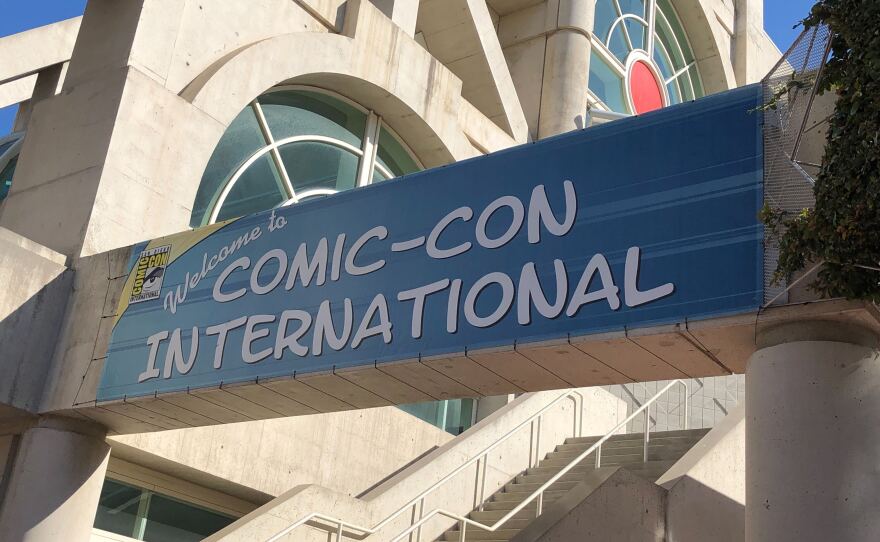 A sign outside the San Diego Convention Center says "Welcome to Comic-Con International." July 18, 2022.