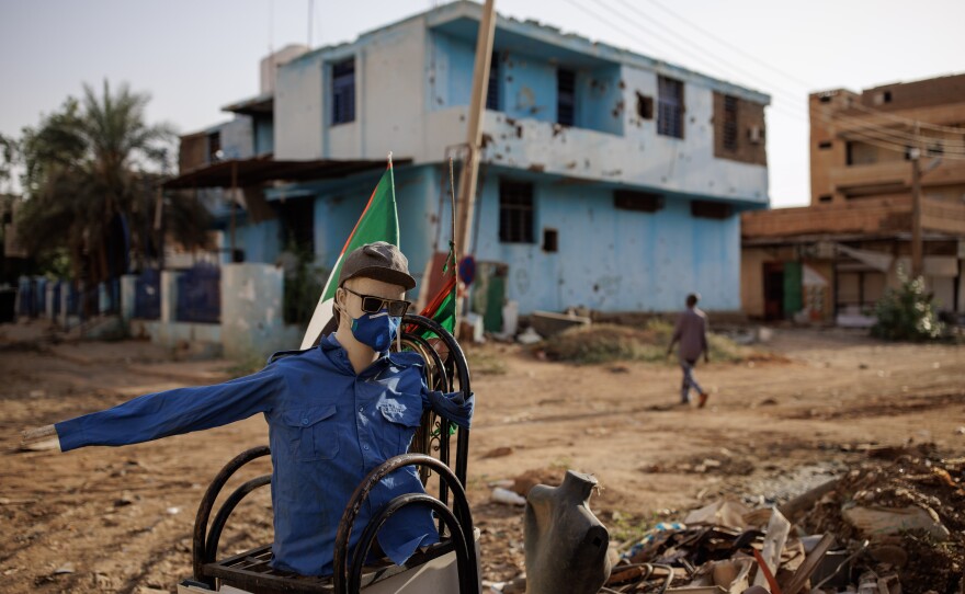 This is one of several Sudanese Police Force checkpoints in Omdurman on Sept. 8. These checkpoints are erected in more dangerous areas of town and are often garnished with a mannequin or teddy bear.