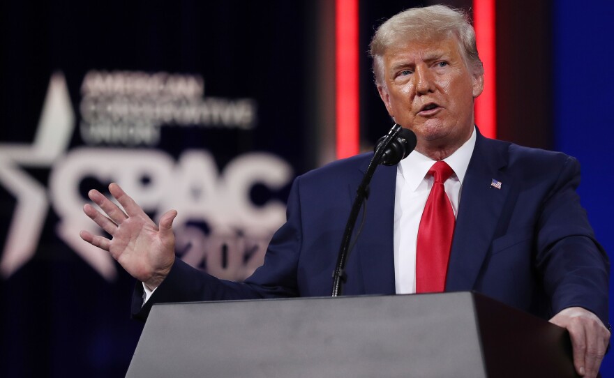 Former President Donald Trump addresses the Conservative Political Action Conference late last month. Trump is urging his supporters to donate to his political action committee, rather than the Republican Party.