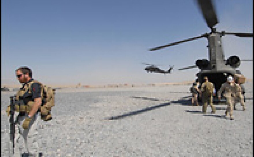 U.S troops disembark from a Chinook helicopter in southern Afhganistan last week.