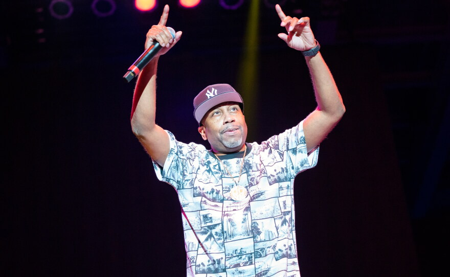 Rob Base performs during the "I Love The 90's" tour on Sunday, Aug. 7, 2022, at RiverEdge Park in Aurora, Ill.