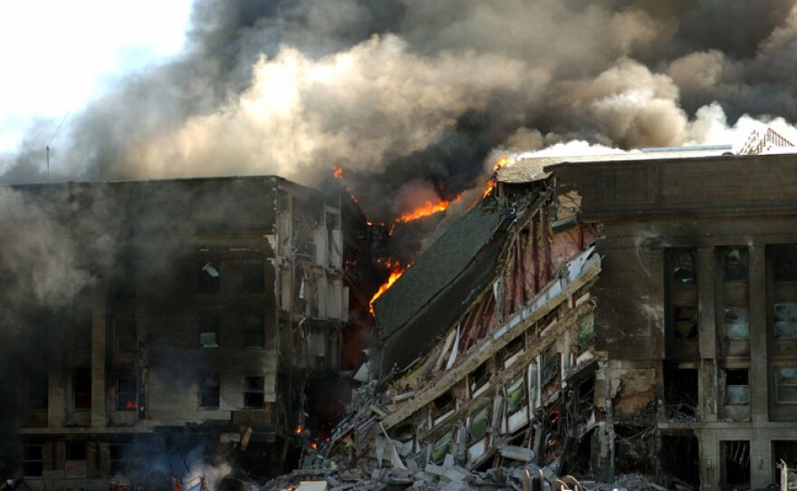 Exterior of the Pentagon after the collapse, Arlington County, Va., Sept. 11, 2001.