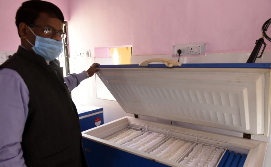 A box for COVID-19 vaccine storage, at Aishbagh on Tuesday, in Lucknow, India. India, a country of 1.4 billion people, is preparing to launch the what will likely be the world's largest immunization drive to combat the coronavirus.