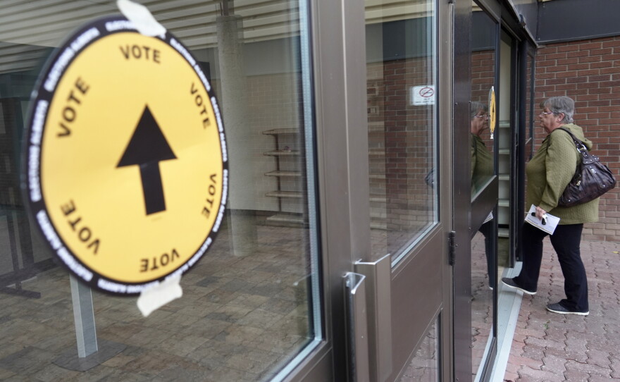 A voting location in Wainwright, Alberta, is seen on Monday, Oct. 19, 2026.