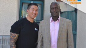 San Diego Police Department Officer David Lee (left) and City Heights resident Eddie Rivers on March 24, 2017.