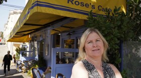  In this Sept. 28, 2020 file photo, Laurie Thomas poses outside of her Rose's Cafe restaurant, Sept. 28, 2020, in San Francisco.