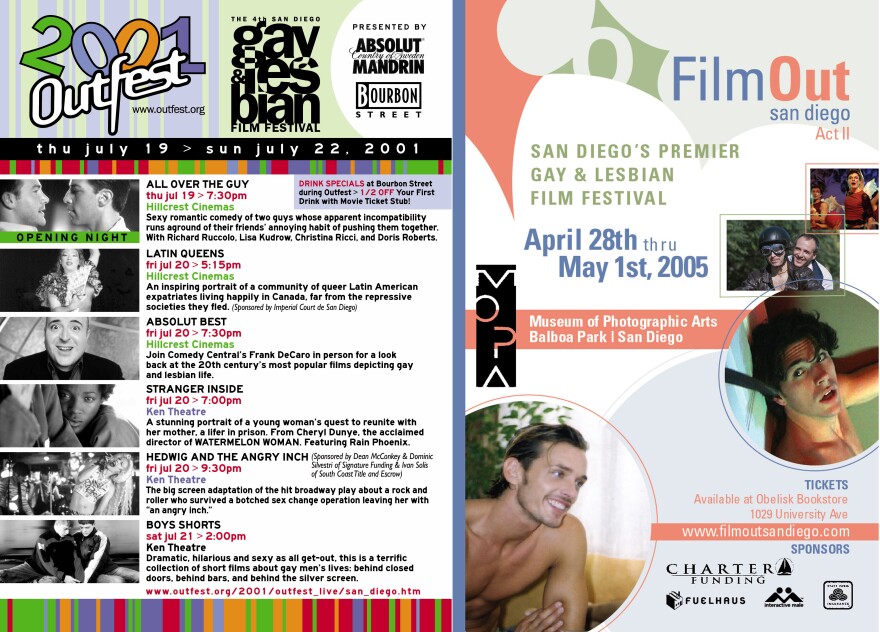 Two of the posters from the archives, the first from the first year it was branded as OutFest and then 2005 when it went back to the name of FilmOut.