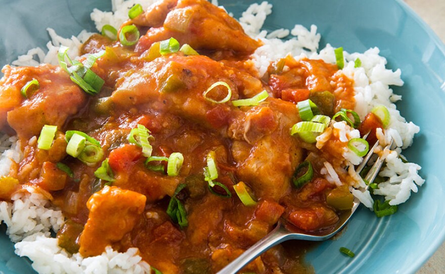 Test cook Ashley Moore and Bridget make a Cajun specialty, Chicken Sauce Piquant. 