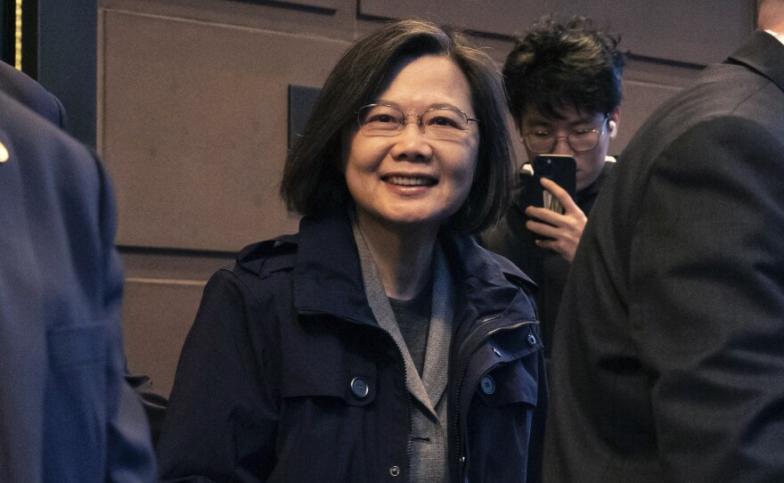 Taiwan's President Tsai Ing-wen leaves a hotel in New York, Wednesday, March 29, 2023.