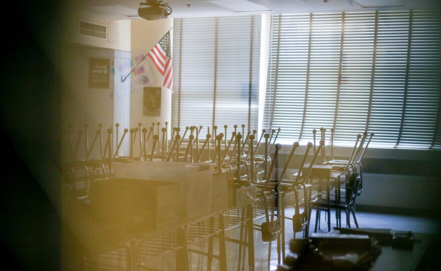 Classrooms at Vista Middle School sit empty during the 2019 Los Angeles teacher strike. Los Angeles schools emptied out again in the spring because of the coronavirus.