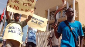 Members of the Uganda National Pastors Task Force Against Homosexuality demonstrate in front of the Royal Danish Embassy in Kampala, Uganda, in December.