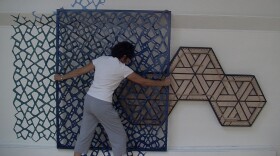 Doris Bittar installing Tarab Soundings 4 at the Hyde Gallery.