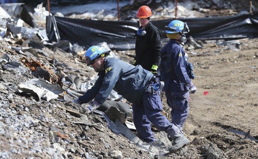 ATF agents search last week for evidence at the site of the fire and explosion in West, Texas.