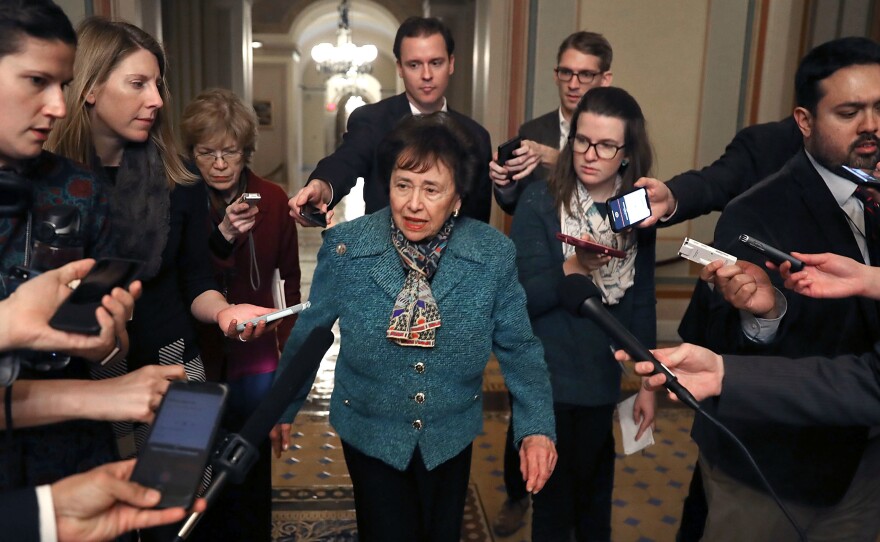Rep. Nita Lowey, D-N.Y., walks to a bipartisan negotiation meeting Monday over securing the U.S. Southern border and keeping the U.S. government from shutting down.