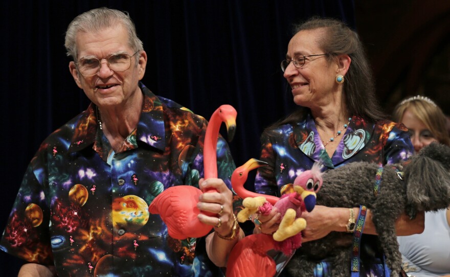 Featherstone and his wife, Nancy, in one of their matching outfits.