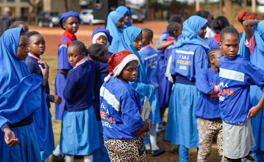 Girls at the St. John's Community Centre in Nairobi, Kenya, attend an event supported by PEPFAR, the President's Emergency Plan for AIDS Relief.