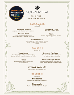 San Diego Restaurant Week at Sobremesa Menu