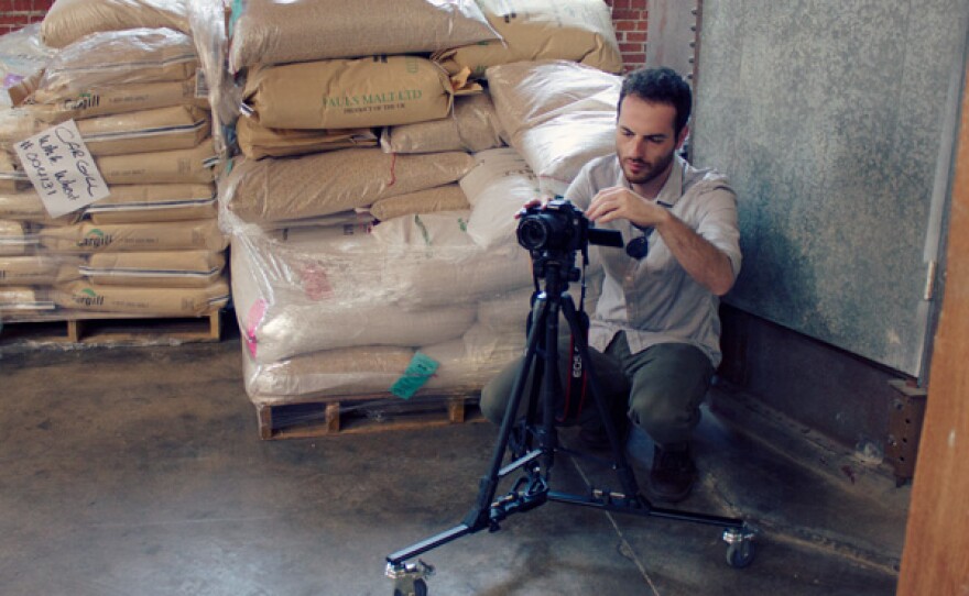 Cinematographer and editor, Steven Moyer, working his magic while filming at Mission Brewery in San Diego.