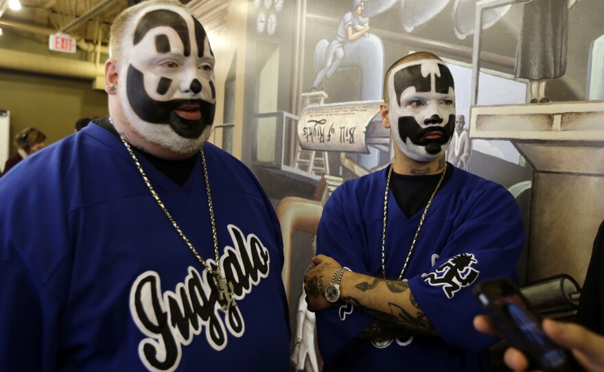 Joseph "Violent J" Bruce (left) and Joseph "Shaggy 2 Dope" Utsler are members of the Insane Clown Posse. Fans of the band call themselves Juggalos.