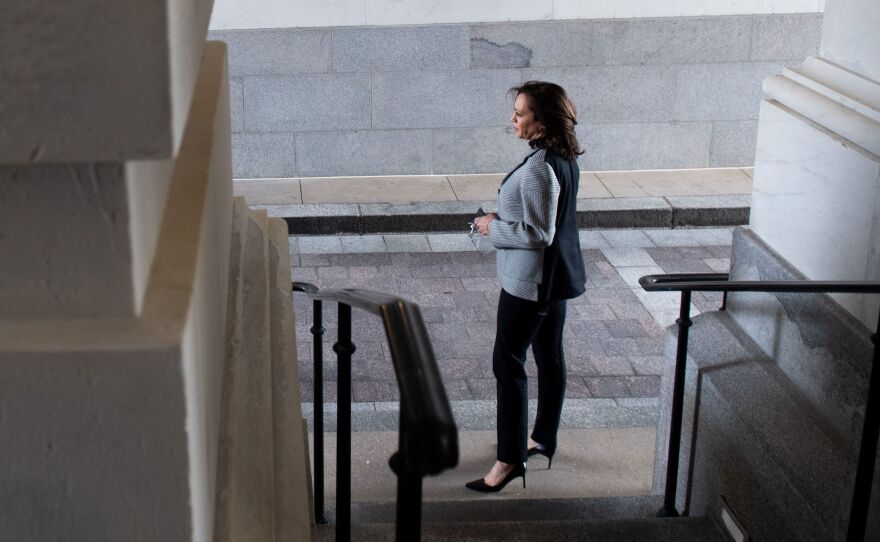 Sen. Kamala Harris at the U.S. Capitol after a vote in March.