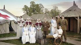 (c/w from back left) Sister Joan Livesey (Suranne Jones), Sister Margaret Quayle (Kerry Fox), Matron Grace Carter (Hermione Norris), Lieutenant-Colonel Roland Brett (Kevin Doyle), Kitty Trevelyan (Oona Chaplin), Captain Thomas Gillan (Richard Rankin), Captain Miles Hesketh-Thorne (Alex Wyndham), Corporal Peter Foley (Jack Gordon), Flora Marshall (Alice St Clair), Rosalie Berwick (Marianne Oldham).