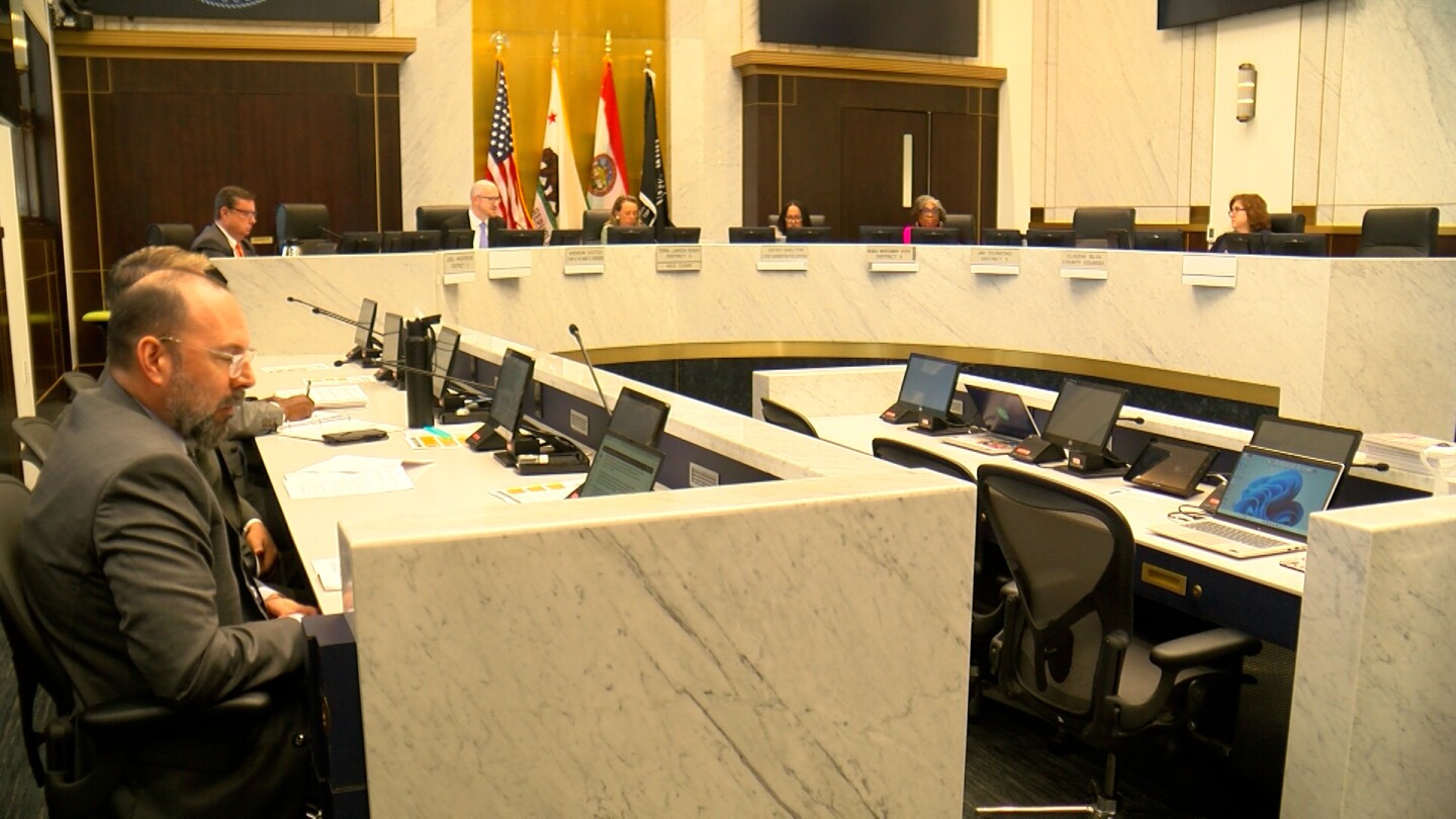 The San Diego County Board of Supervisors are shown meeting on April 8, 2025.