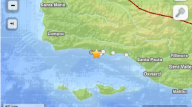 This photo of a U.S. Geological Survey map shows the epicenter of the 4.6-magnitude quake in southern California. 