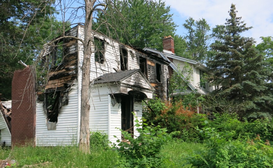 A house that needs to be demolished in Detroit's MorningSide neighborhood.