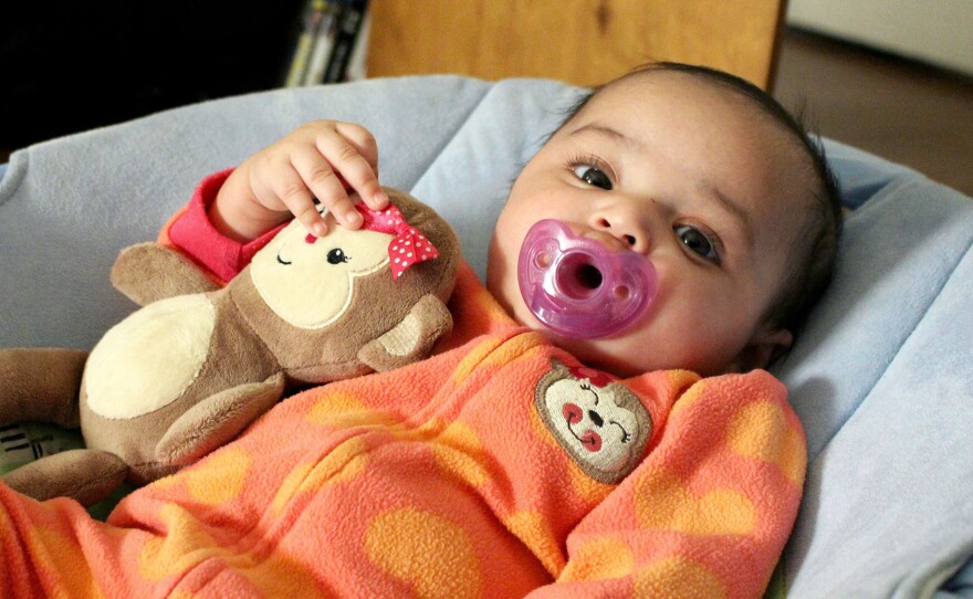 Valencia Shepherd (shown here at 3 months) is now 6 months old — healthy and safely weaned from opioids. Her mom has been clean of the drugs for nine months.