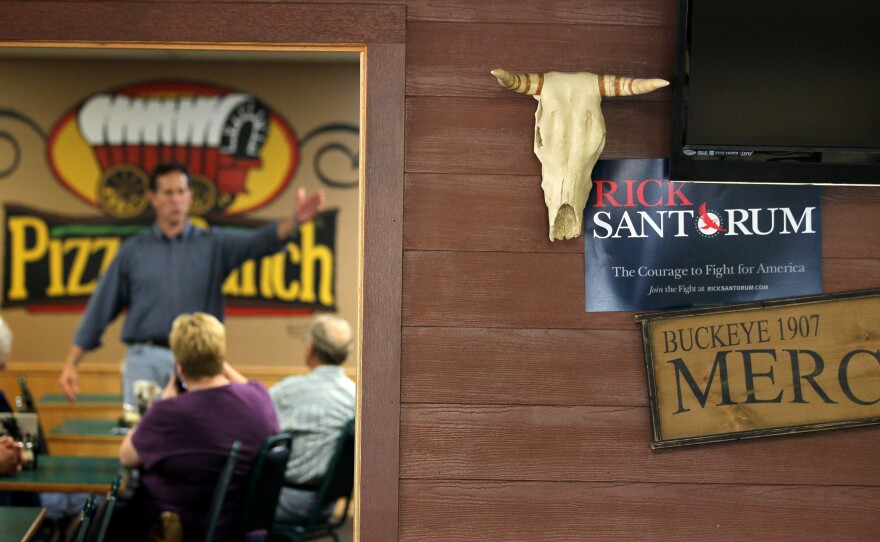 Former Sen. Rick Santorum spoke to voters at a Manchester, Iowa Pizza Ranch in August 2011 ahead of the Iowa Straw Poll.
