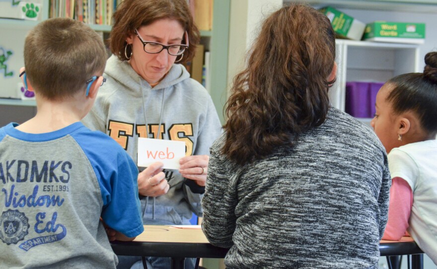 Traci Millheim tries out a new lesson with her kindergarten class at Lincoln Elementary in Bethlehem, Pa.