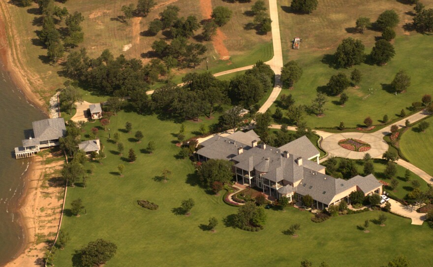 This aerial photograph shows Kenneth and Gloria Copeland's lakeside villa, valued at $6.3 million, which is not taxed because it is listed as a parsonage.