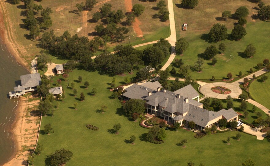 This aerial photograph shows Kenneth and Gloria Copeland's lakeside villa, valued at $6.3 million, which is not taxed because it is listed as a parsonage.