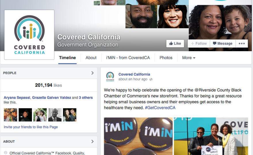 Covered California's Facebook homepage.
