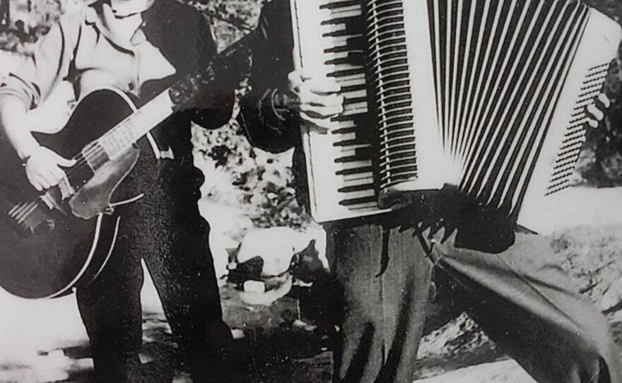 A family photo from 1953 shows Yoon Heung-gyu with Kim Young-sook, whom he later married, in Gwangneung Forest outside Seoul. Yoon served in South Korea's military after he left the North. He will travel to North Korea this week to see his younger sister. "I wasn't expecting it to happen," he says.