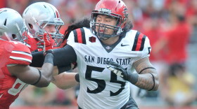San Diego linebacker Micah Seau plays against Ohio State University, Sept. 7, 2013.