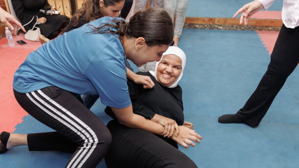 Palestinian girls train in jiu jitsu in the refugee camp of Bourj el Barajneh in South Beirut.