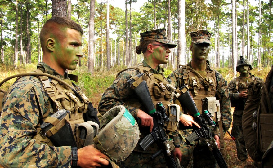 Pfc. Katie Gorz (center) served as a squad leader during the training at Camp Geiger, N.C.