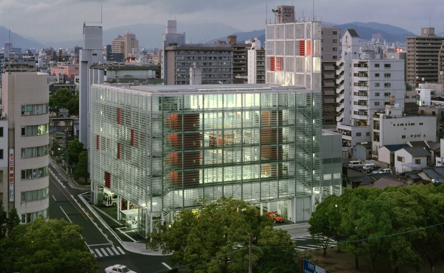 The façade, walls and floors of the Hiroshima Nishi Fire Station are all constructed of glass.