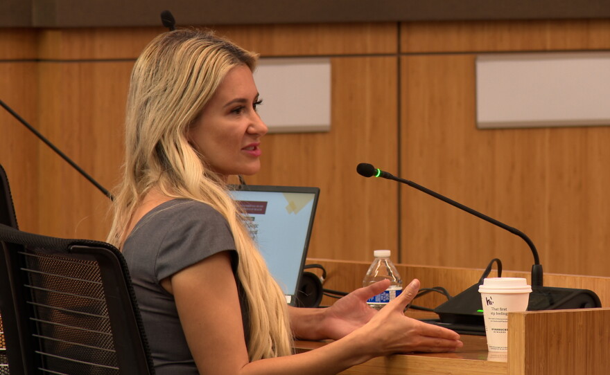 Cardiothoracic surgeon Dr. Alexandra Kharazi is shown at the hearing on food insecurity at the County Operations Center on Oct. 21, 2026.