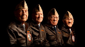 (L-R): Lt. Col. Dick Cole, engineer gunner David Thatcher, one of Doolittle's Raiders and navigator Tom Griffin were four of the 80 Raiders who bombed Japan in April 1942.