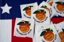 In this file photo, stickers sit on a table inside a polling place on Nov. 5, 2024, in Atlanta.